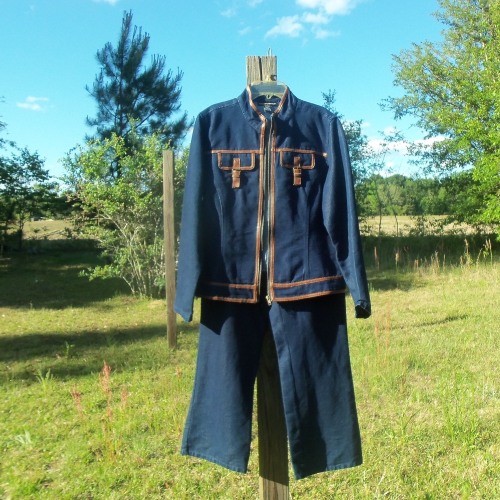 2pc denim jacket pants petite 10 vtg